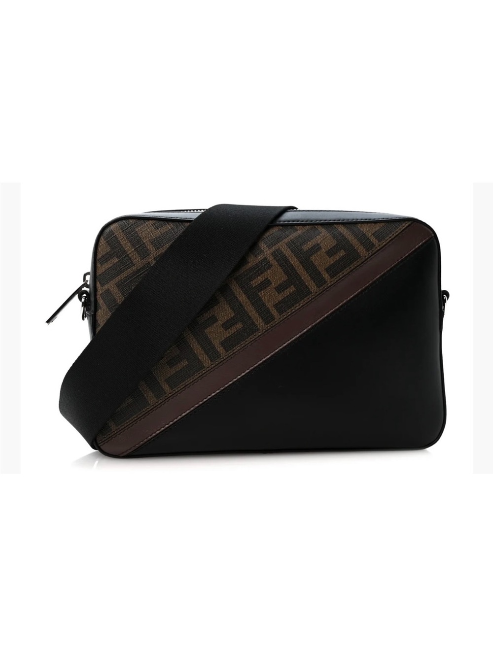 Fendi Diagonal Medium Camera Case Crossbody/ Tobacco Moresco Black
